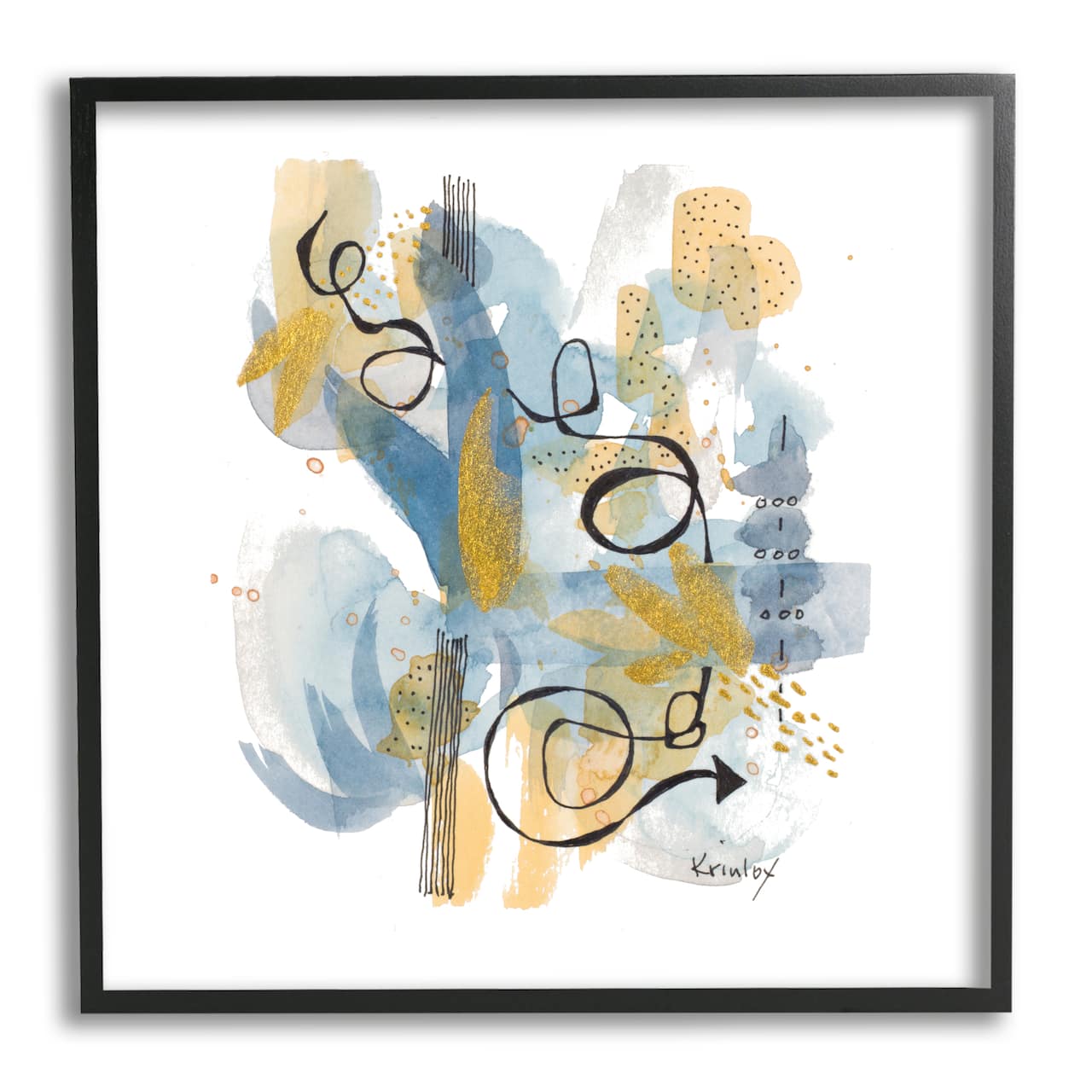 Stupell Industries Modern Directional Arrow Abstraction Blue Yellow Watercolor Framed Wall Art